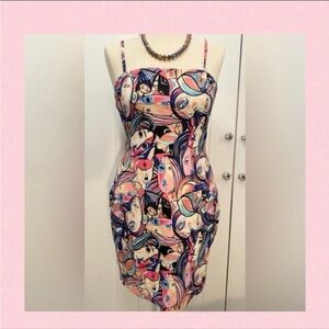 Pink Figurine Print Dress Size SM NEW!